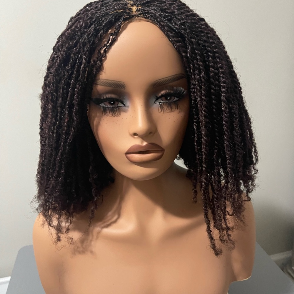 Glueless Kinky Dark Brown Braided Wig NEW